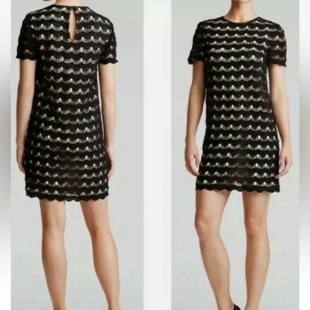 kate spade virginia scalloped lace shift dress size 2 black short sleeve